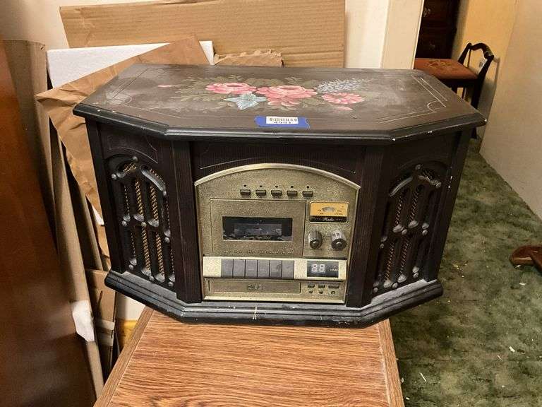 Cabinet CD/record/cassette/radio w/ floral decor