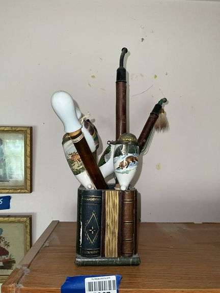 German style porcelain pipes in book theme container