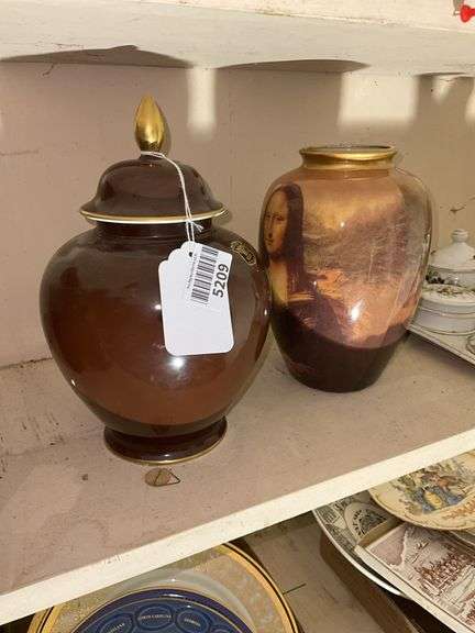 E&R Gold Crown/West Germany Rembrandt covered jar, and Mona Lisa vase