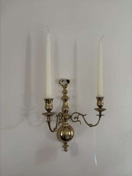 Pair cast brass 2-lite candle sconces
