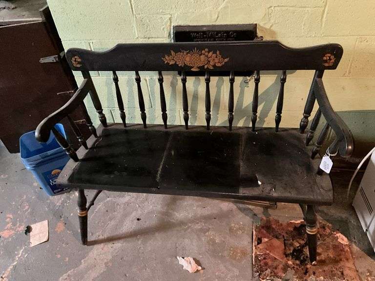 Deacon's bench painted black w/ decals 44in long