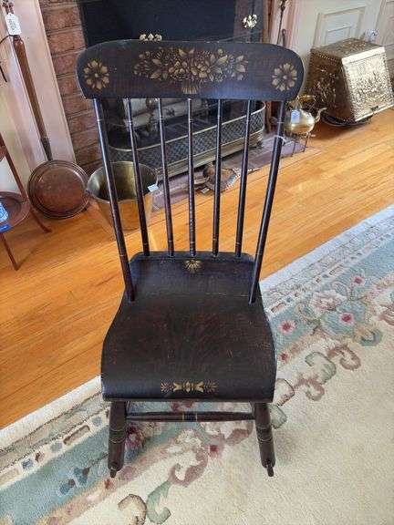 Plank bottom sewing rocker w/ original grain painted and stenciled finish