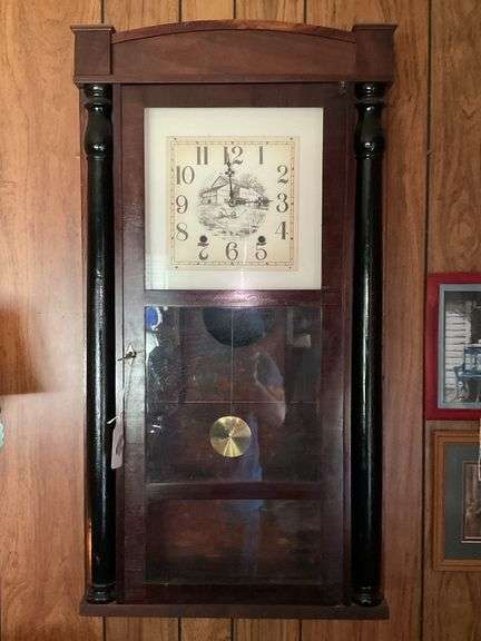 Antique half column clock w/ replaced face and movement - bring tools for removal 18.5x35
