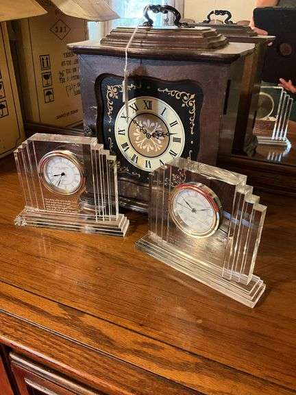 Clock, and two Crystal Cathedral dresser clocks