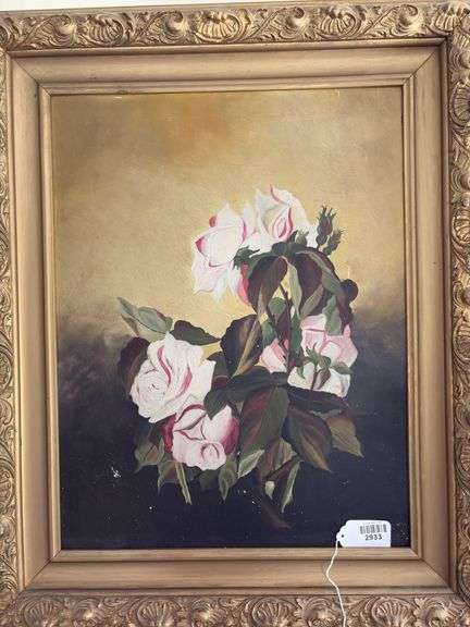 Painting of roses, gilt frame 27x32