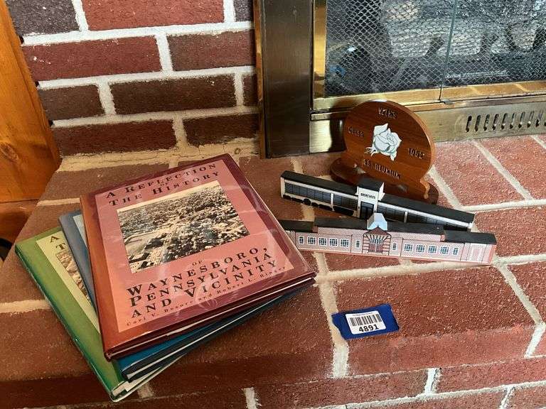 Waynesboro history books, building cutouts and Washington Township reunion plaque