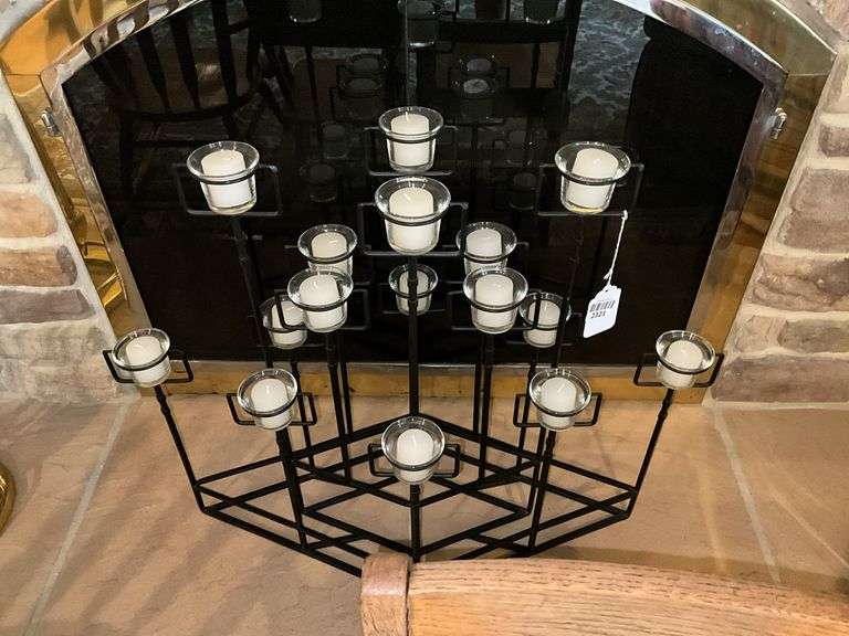 Wrought metal votive fireplace stand