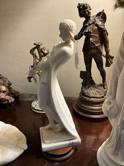 Art Deco female sculpture on marble base, signed