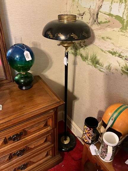 Black tole floor lamp w/ metal shade 56in