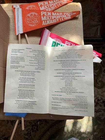 Vintage Pen Mar Park pennants and 1977 Grand Opening program
