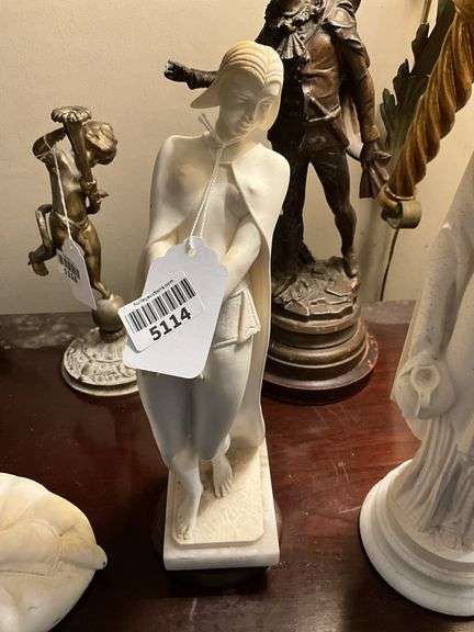 Art Deco female sculpture on marble base, signed