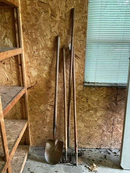 Garden rake, hoe, shovel