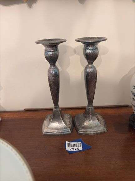 Pair hammered texture candlesticks