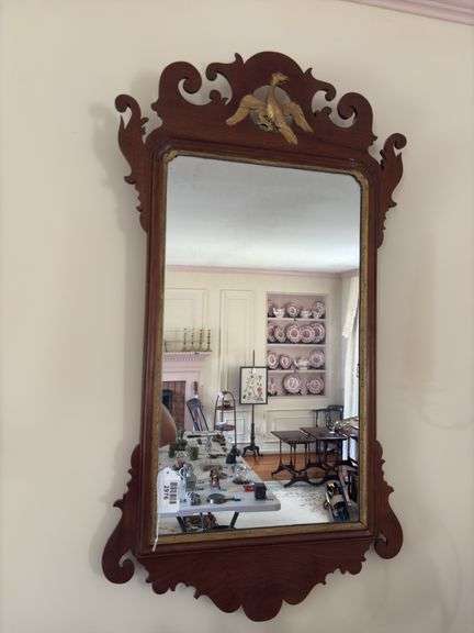 Chippendale wall mirror w/ gilt eagle on crest 20x36.5
