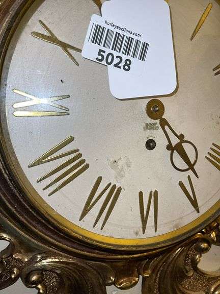 Mid-century Rococo Syroco 8-day wall clock w/ key