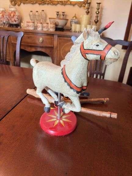 Carousel horse figure, wooden slingshot, Daisy BB gun