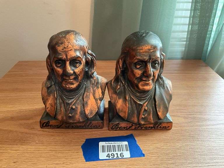 Benjamin Franklin Life Insurance Co. bronzed metal bookends