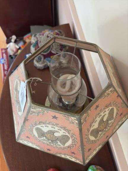 Bradley & Hubbard brass parlor lamp w/ fabric covered shade, electrified