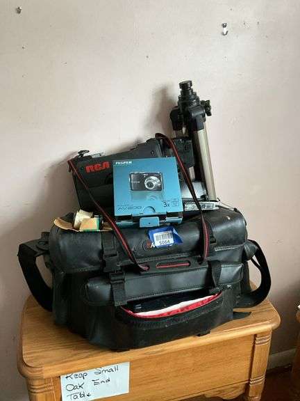Fuji AV200 camera in box, RCA Camcorder video camera w/ tripod, binoculars