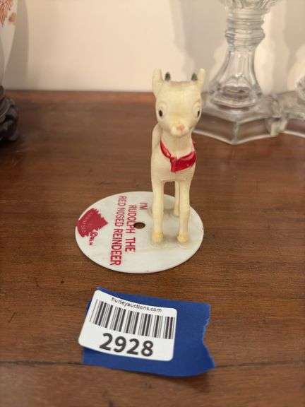 Vintage hard plastic Rudolph the Red Nosed Reindeer figure on base