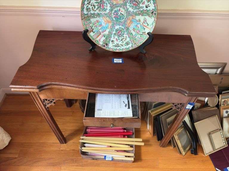Chinese Chippendale game table w/ pierced brackets, drawer - no contents 36x18x30