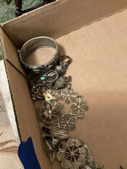 Mexican silver jewelry lot including: rings, bracelets, pins