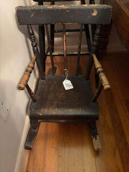 Indiana Bottom Rocker Child's plank bottom rocker in old finish - Hurley Real Estate & Auctions