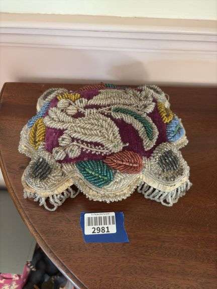Victorian elaborate beaded velvet pincushion