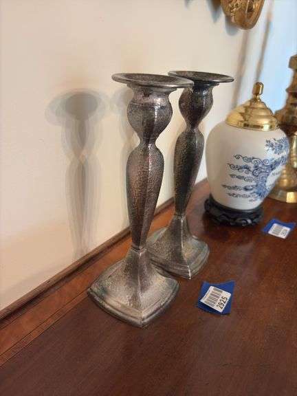 Pair hammered texture candlesticks