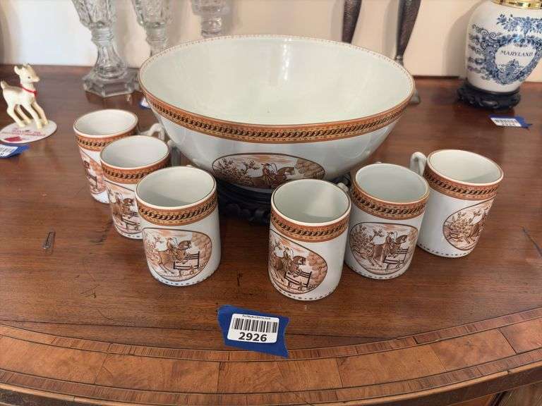 Limoges Washington & Lee University Collection punch bowl and six mugs