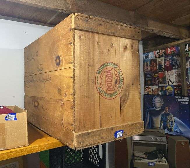 Vintage Rodda Candy wooden advertising shipping crate from Hagerstown, MD, approx 37x26x20