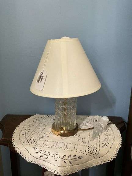 Two glass base dresser lamps w/ shades