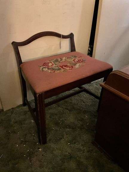 Vanity stool w/ needlepoint top