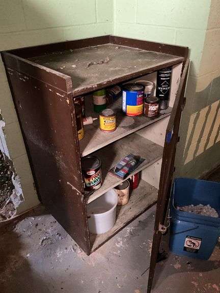 Cabinet and contents: paint, misc  25x20x37.5