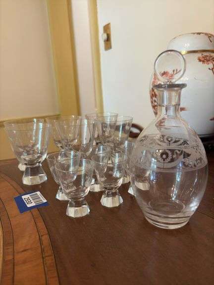 MCM Quartzex Star Dust engraved glasses, and etched decanter