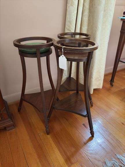 Three 2-tier wooden plant stands 22in tall