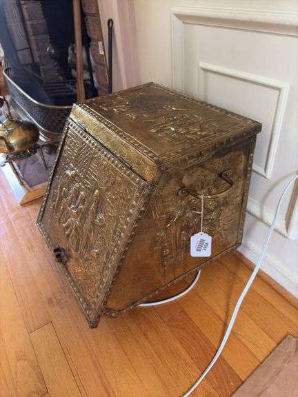 Brass repousse coal scuttle