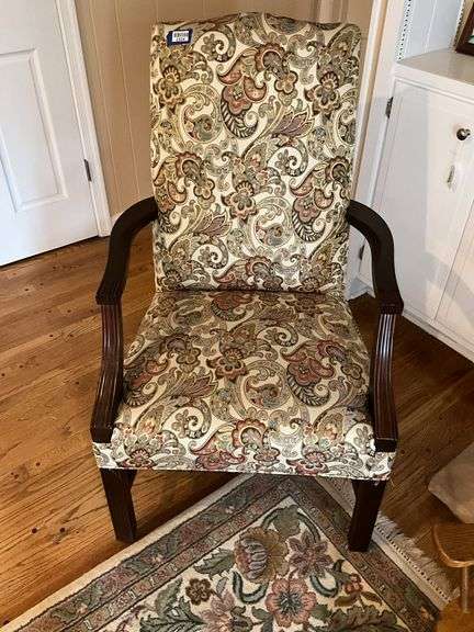 Open arm chair in paisley upholstery