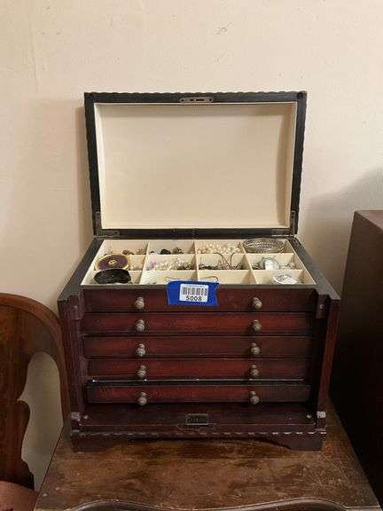 Jewelry chest w/ jewelry and watches contents