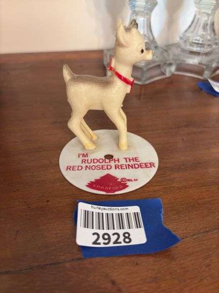 Vintage hard plastic Rudolph the Red Nosed Reindeer figure on base