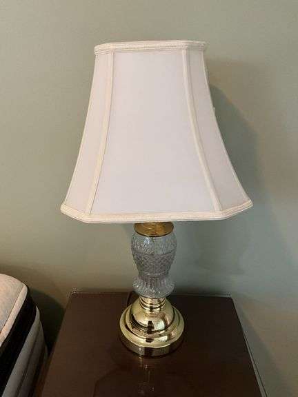 Pair of table lamps w/ glass inserts, fabric shades