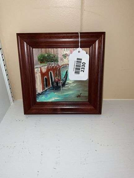 Miniature painting, Venetian scene, signed HW. framed