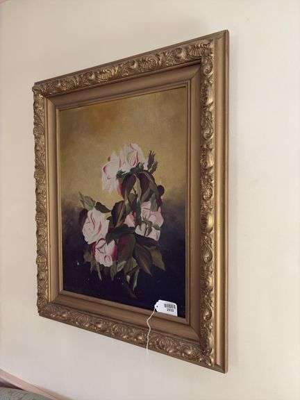 Painting of roses, gilt frame 27x32