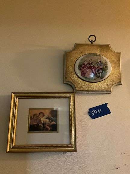 Five wall hangings: framed prints and plaques