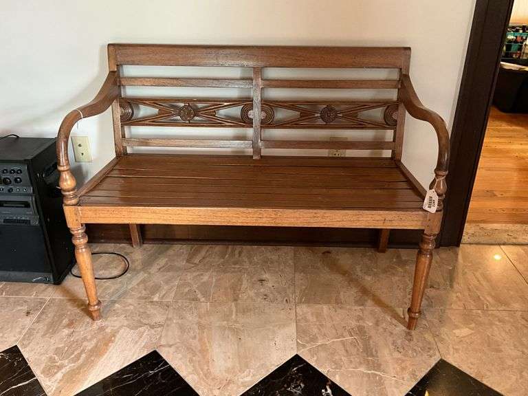 Sheraton fancy settee w/ carvied/pierced back rail 45x19.5x33