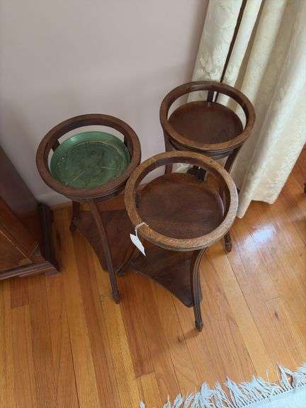 Three 2-tier wooden plant stands 22in tall