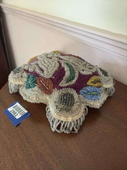 Victorian elaborate beaded velvet pincushion