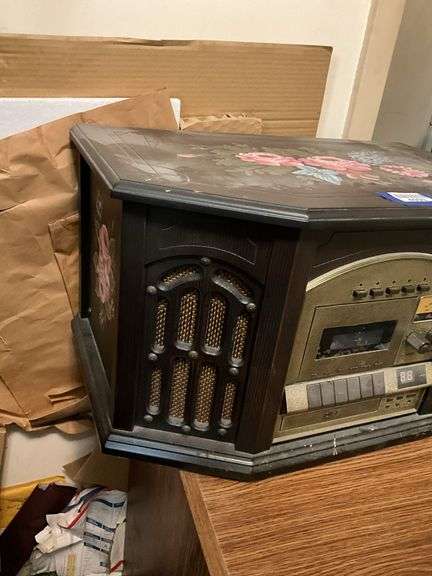 Cabinet CD/record/cassette/radio w/ floral decor