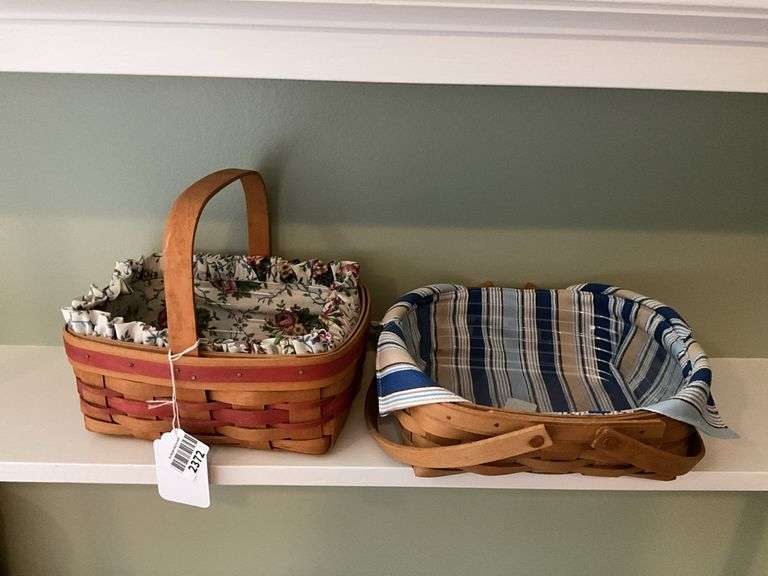 Two Longaberger baskets w/ fabric linings