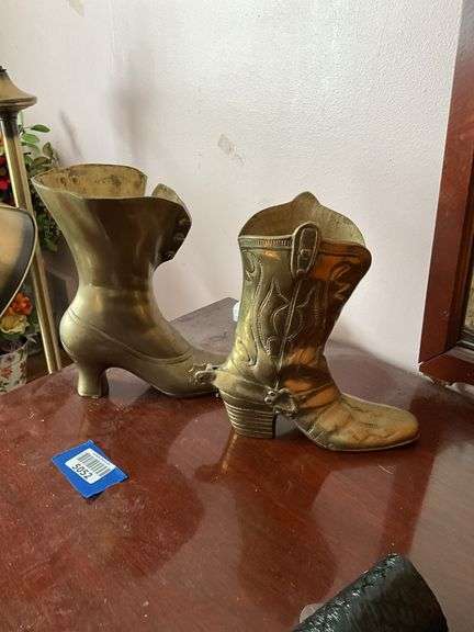 Cast brass high button boot and cowboy boot